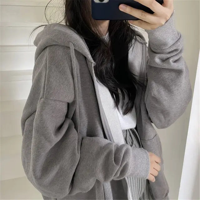 Women's Oversized Drawstring Zip-Up Hoodie