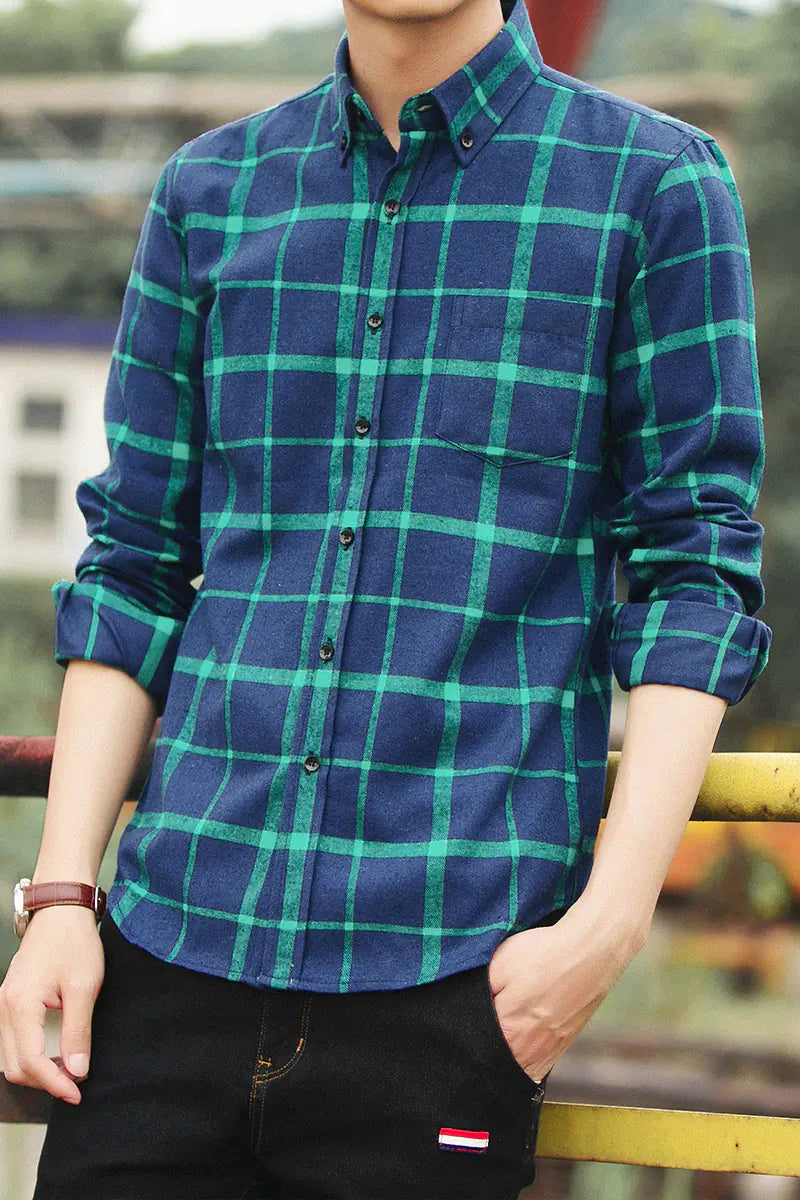 Men's Casual Slim Fit Plaid Button-Up