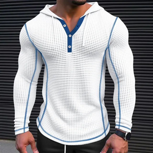 Hooded Long Sleeved Quarter-Button Shirt