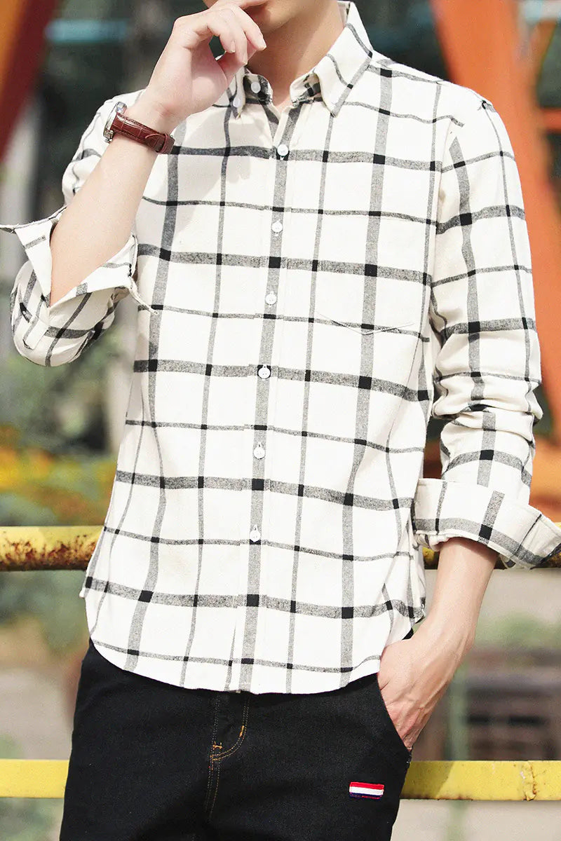Men's Casual Slim Fit Plaid Button-Up