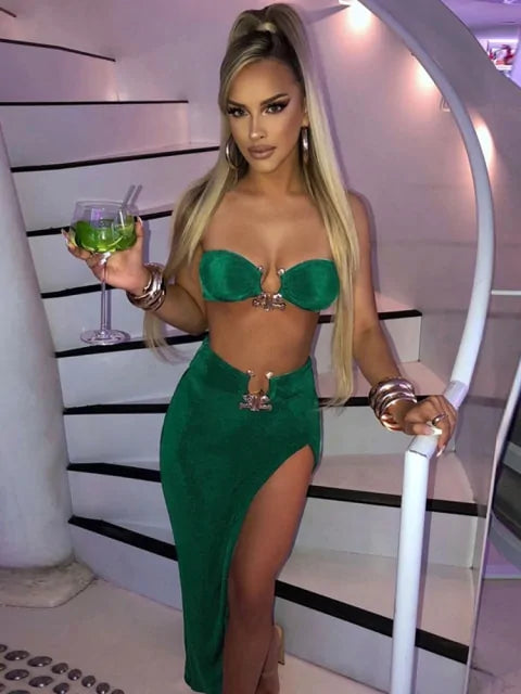 Strapless Crop Top Split Dress