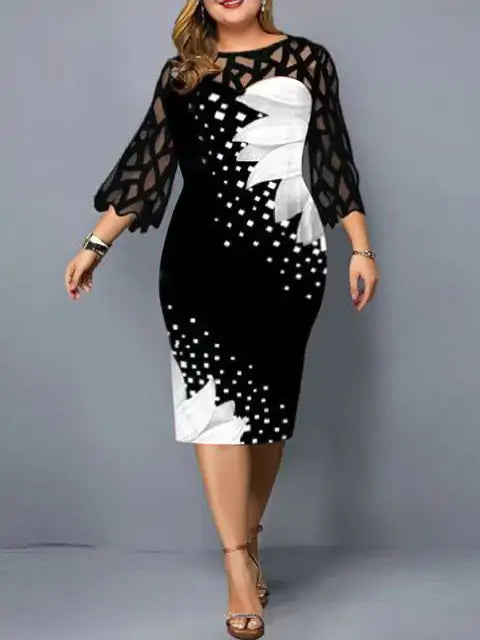 Plus Sized Elegant Print Pencil Dress