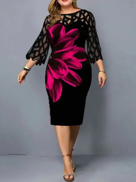 Plus Sized Elegant Print Pencil Dress