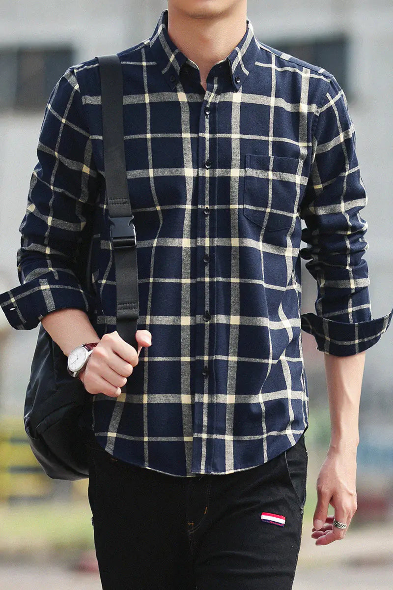 Men's Casual Slim Fit Plaid Button-Up