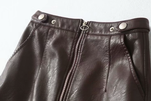 High Waisted Slim Zipper Leather Mini Skirt