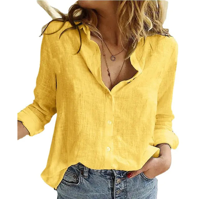 Long Sleeved Cotton Linen Blouses