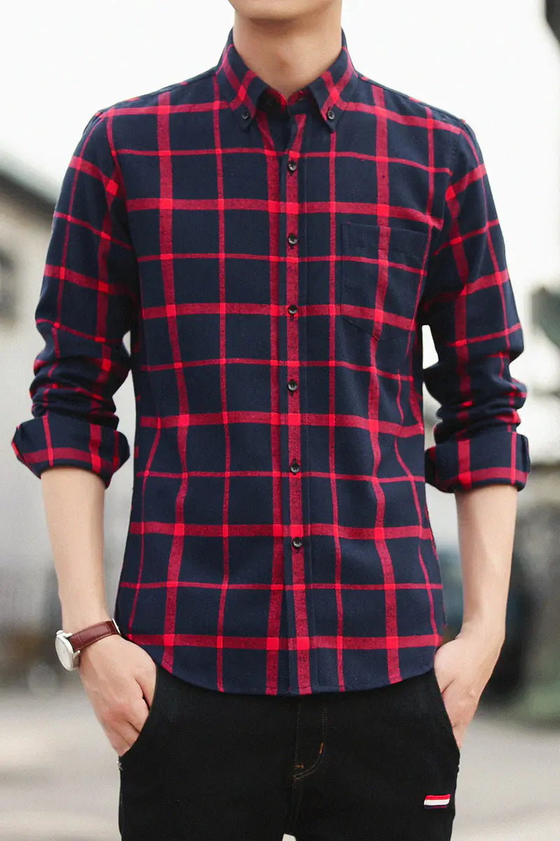 Men's Casual Slim Fit Plaid Button-Up
