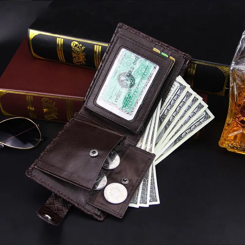 Retro Woven Pattern Leather Wallet
