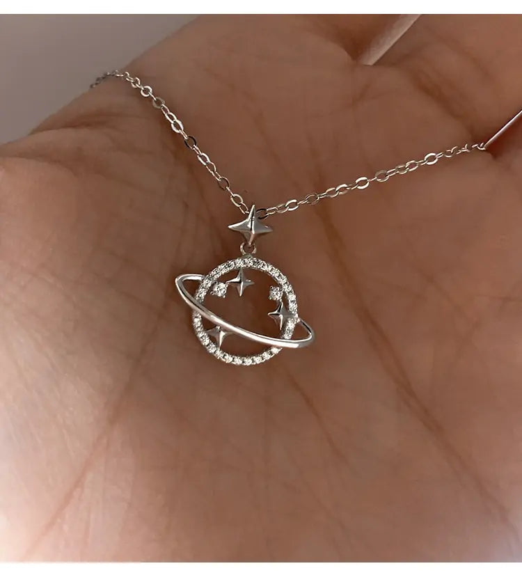 Sterling Silver Star Planet Necklace