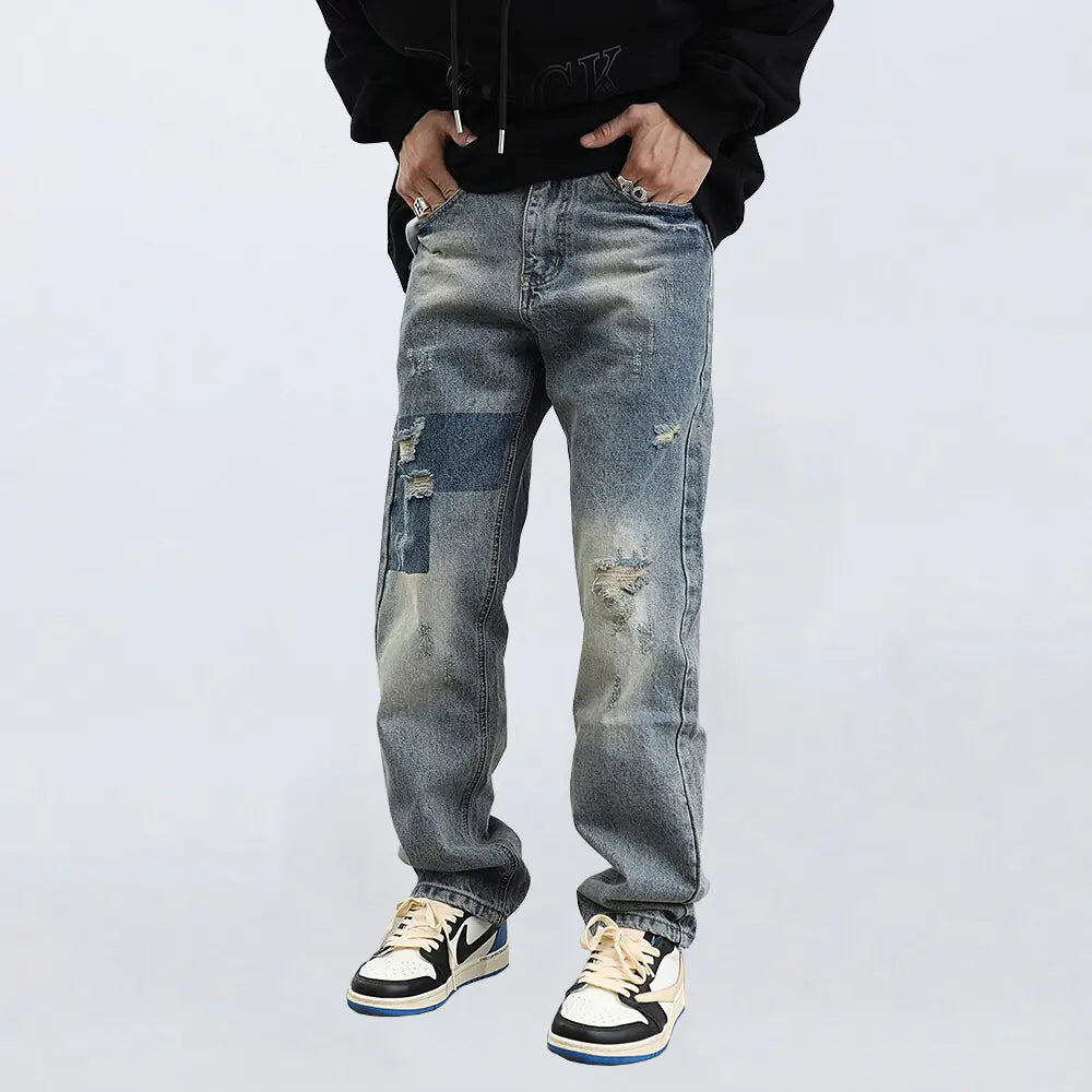 Men's Retro Loose Ripped Jeans