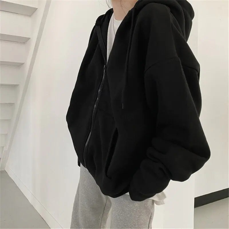 Women's Oversized Drawstring Zip-Up Hoodie