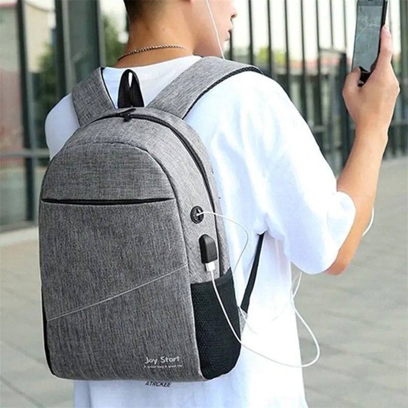 Solid Casual Backpack with USB Port