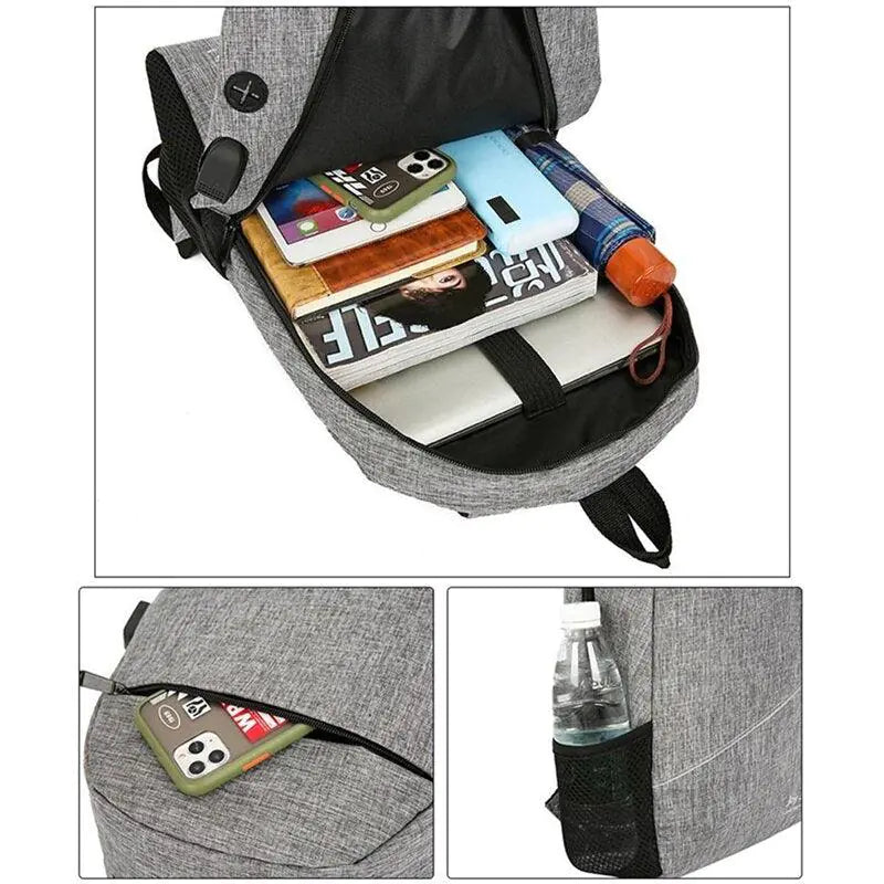 Solid Casual Backpack with USB Port
