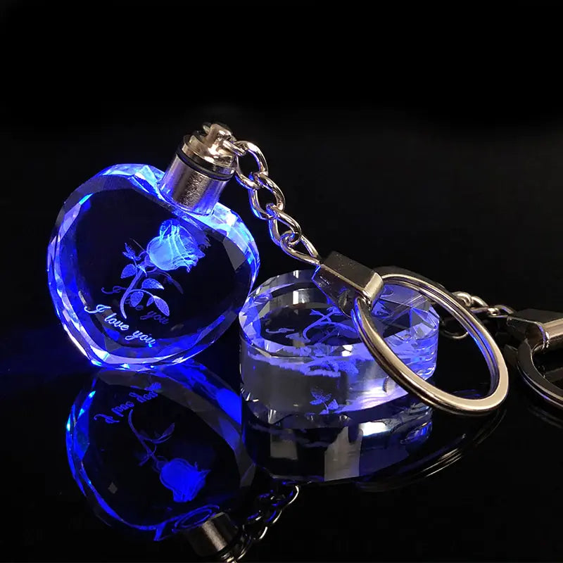 "I Love You" Heart Shaped Crystal Rose Key Chain