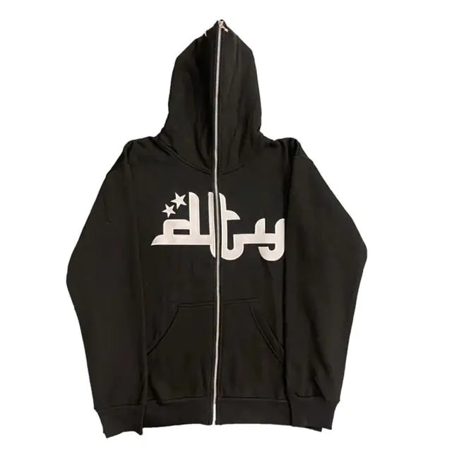 Star Print Zip Up Hoodie