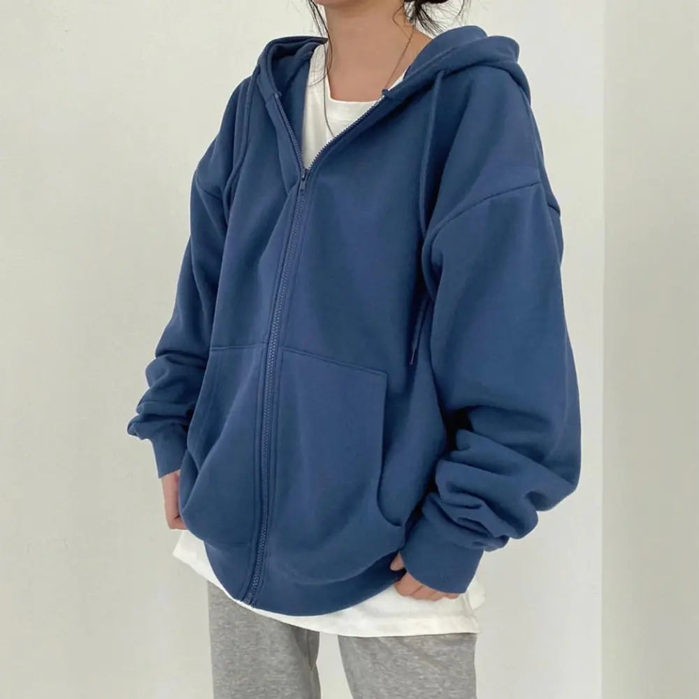 Women's Oversized Drawstring Zip-Up Hoodie