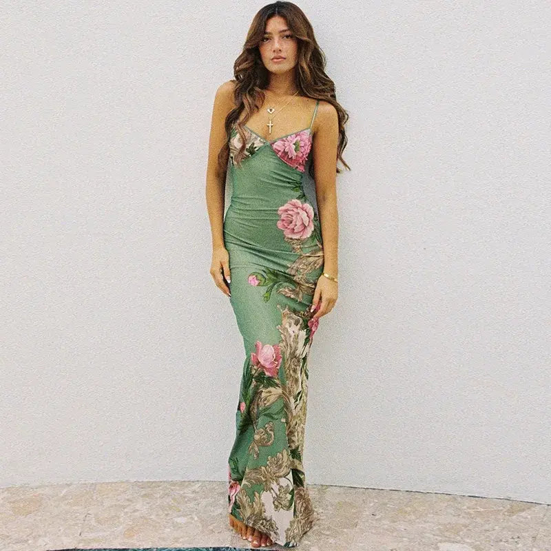 Sexy V-Neck Bohemian Dress with Straps