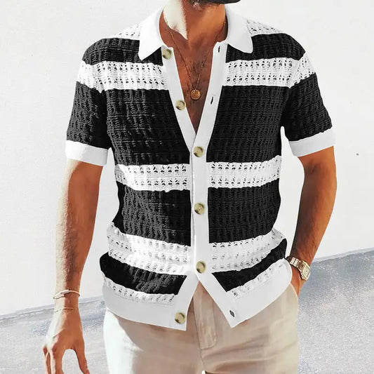 Striped Knitted Cardigan Button-Up