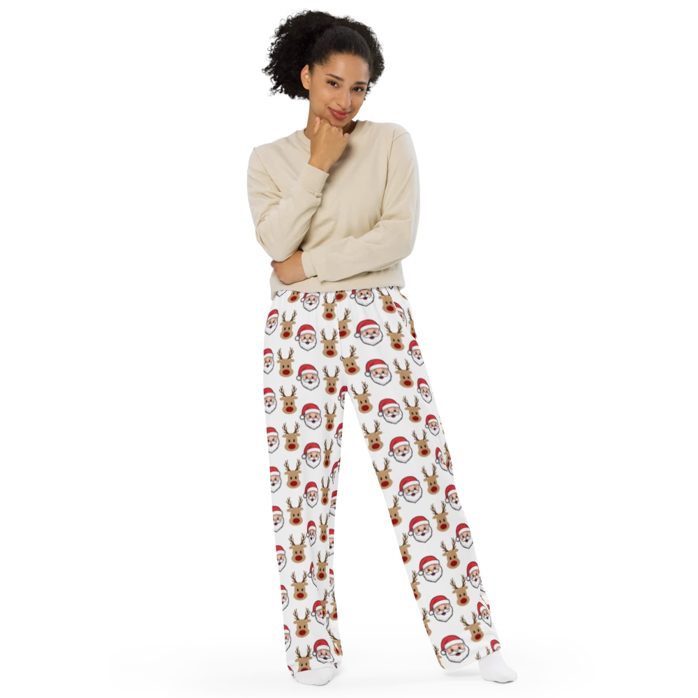 All-Over Santa & Reindeer Print Unisex Wide-Leg Pants