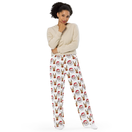 All-Over Santa & Reindeer Print Unisex Wide-Leg Pants