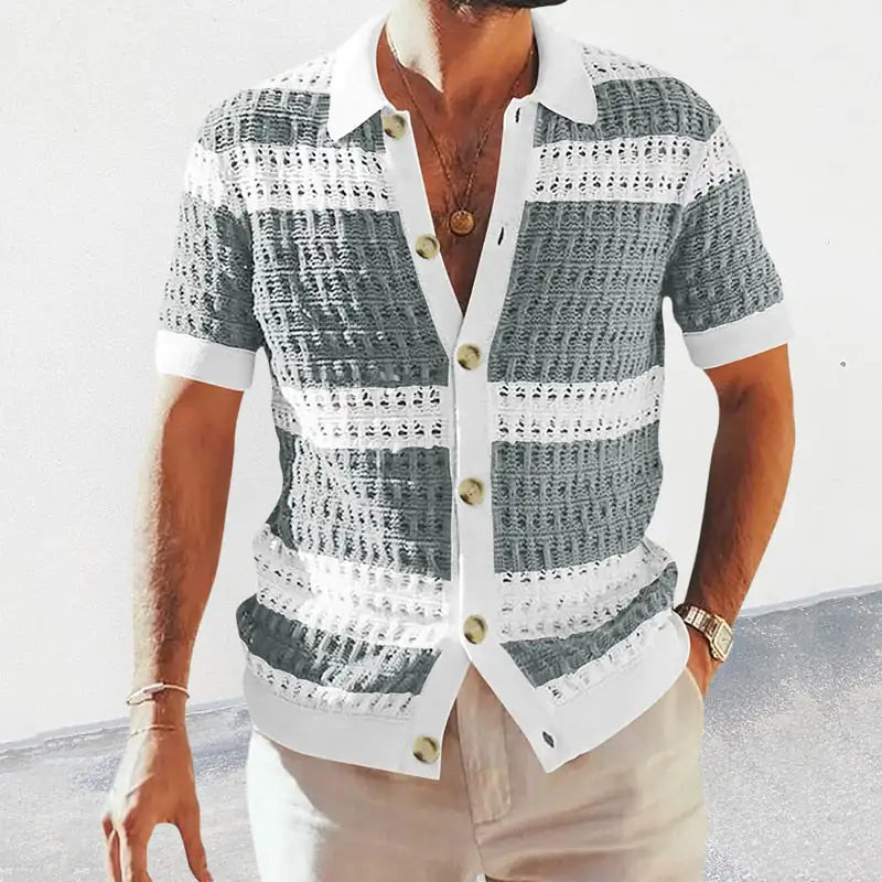 Striped Knitted Cardigan Button-Up