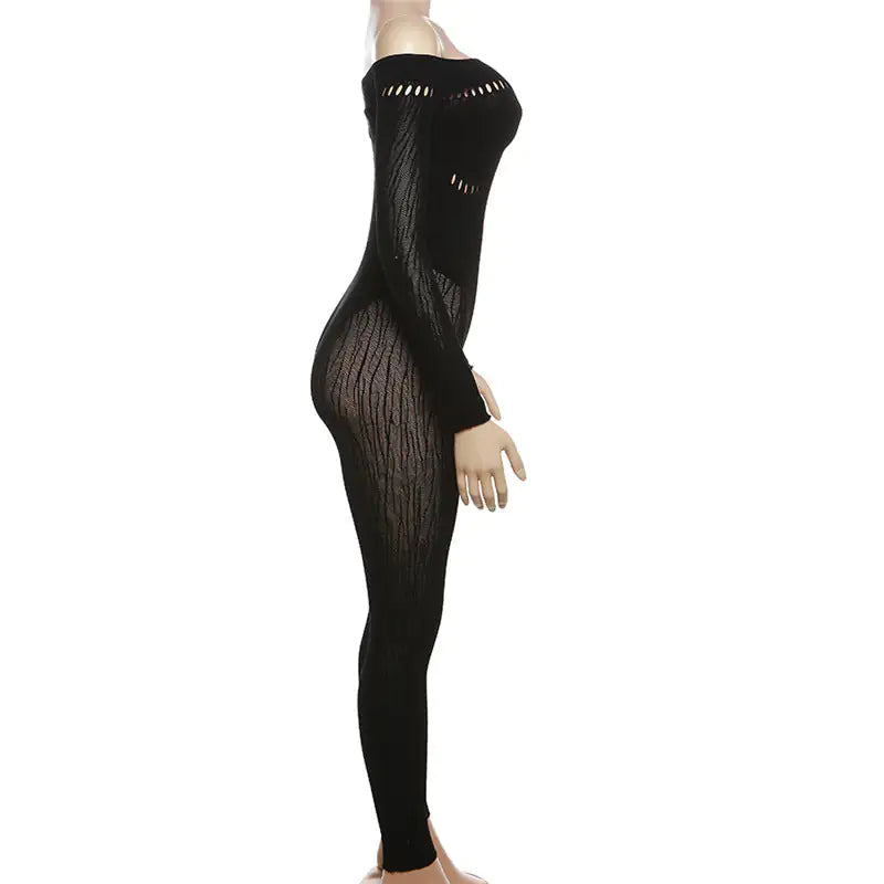 Twin Flame Off-Shoulder Cutout Mesh Jumpsuit