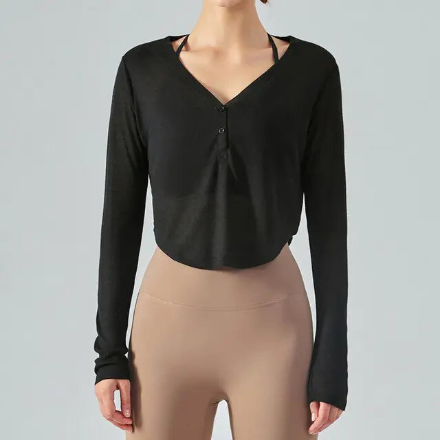 Long Sleeve V-Neck Sports Shirt