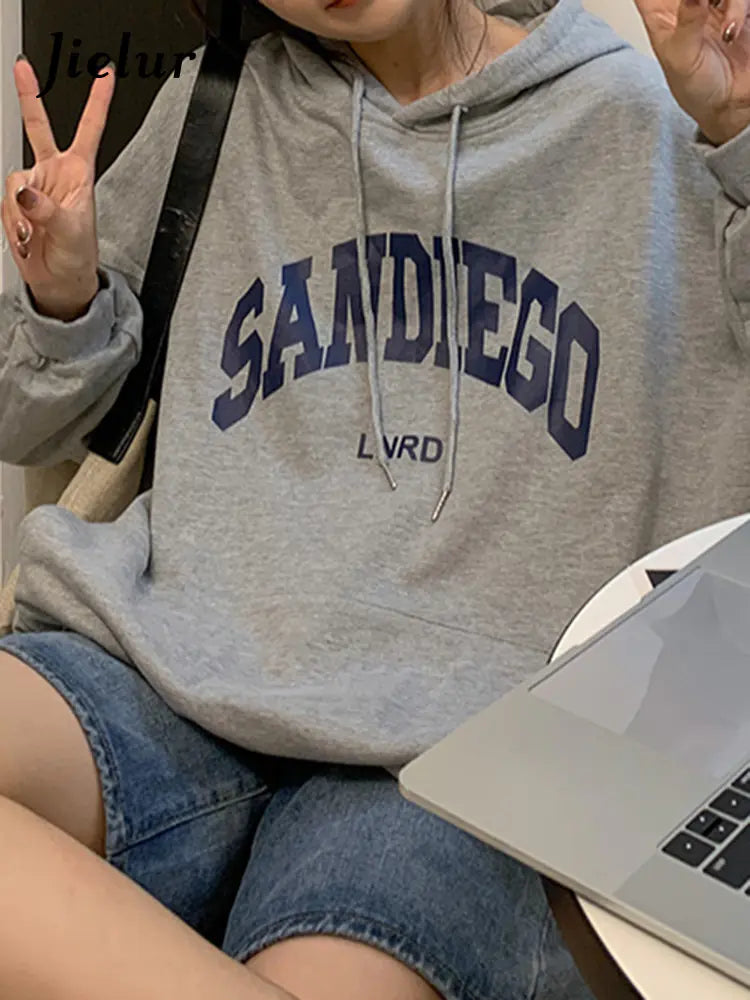 Women's Autumn Contrast Drawstring Hoodie