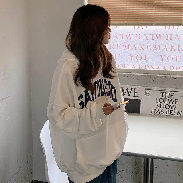 Women's Autumn Contrast Drawstring Hoodie