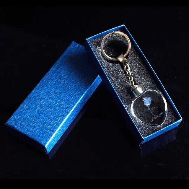 "I Love You" Heart Shaped Crystal Rose Key Chain