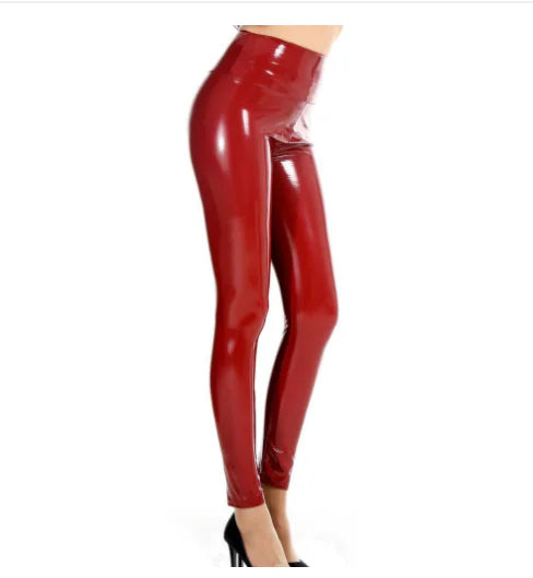Zip Up Latex Patent Leather Leggings