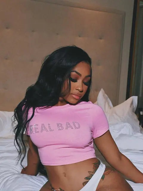 Diamond "Real Bad" O-Neck Crop Tops