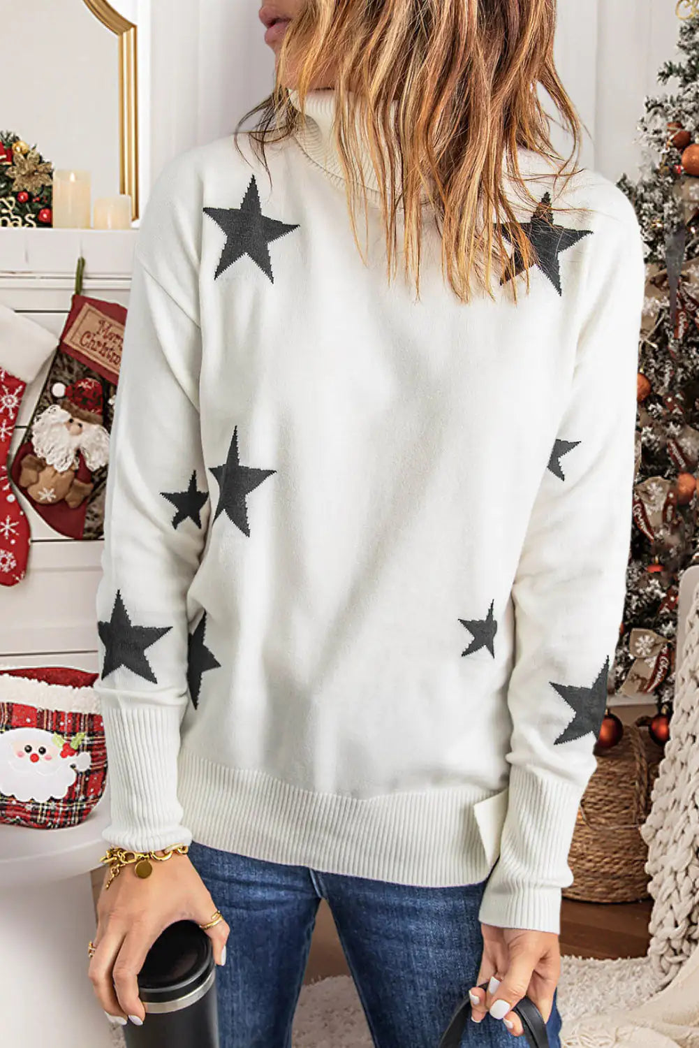 Star Print Turtleneck Sweater