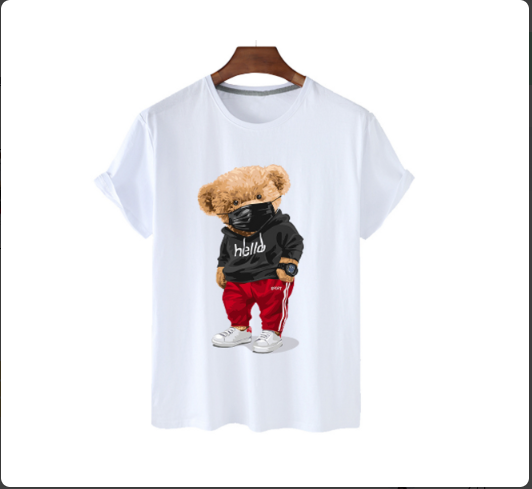 Bear Print Men's Cotton T Shirt