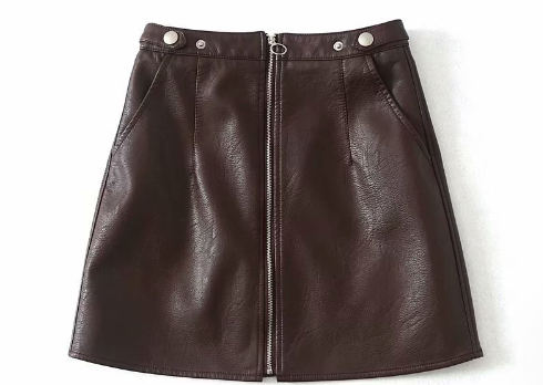 High Waisted Slim Zipper Leather Mini Skirt