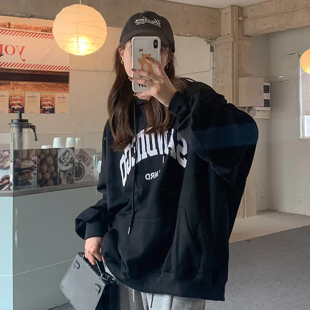 Women's Autumn Contrast Drawstring Hoodie