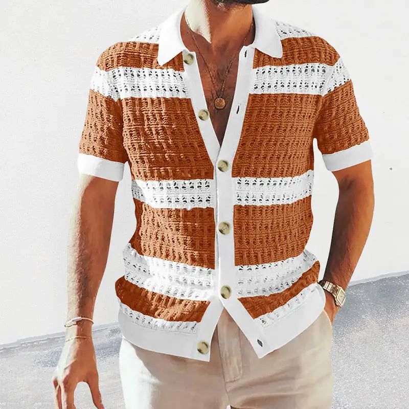 Striped Knitted Cardigan Button-Up