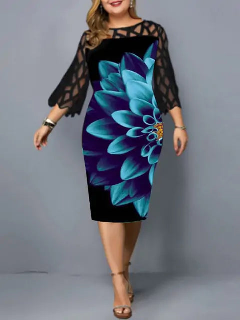 Plus Sized Elegant Print Pencil Dress