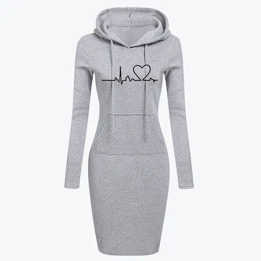 Women's Long-Sleeved Heartbeat Hoodie Dress