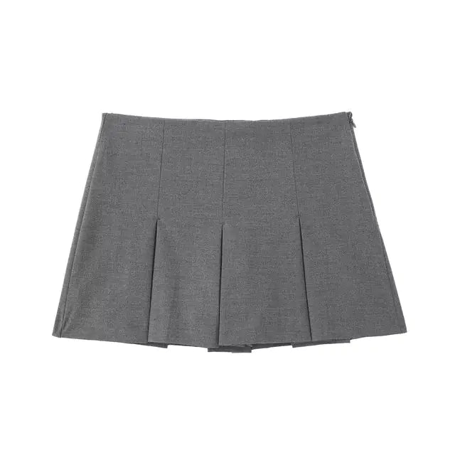 High Waisted Wide Pleats Short Skirt