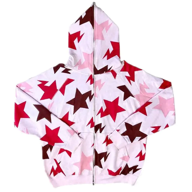 Star Print Zip Up Hoodie