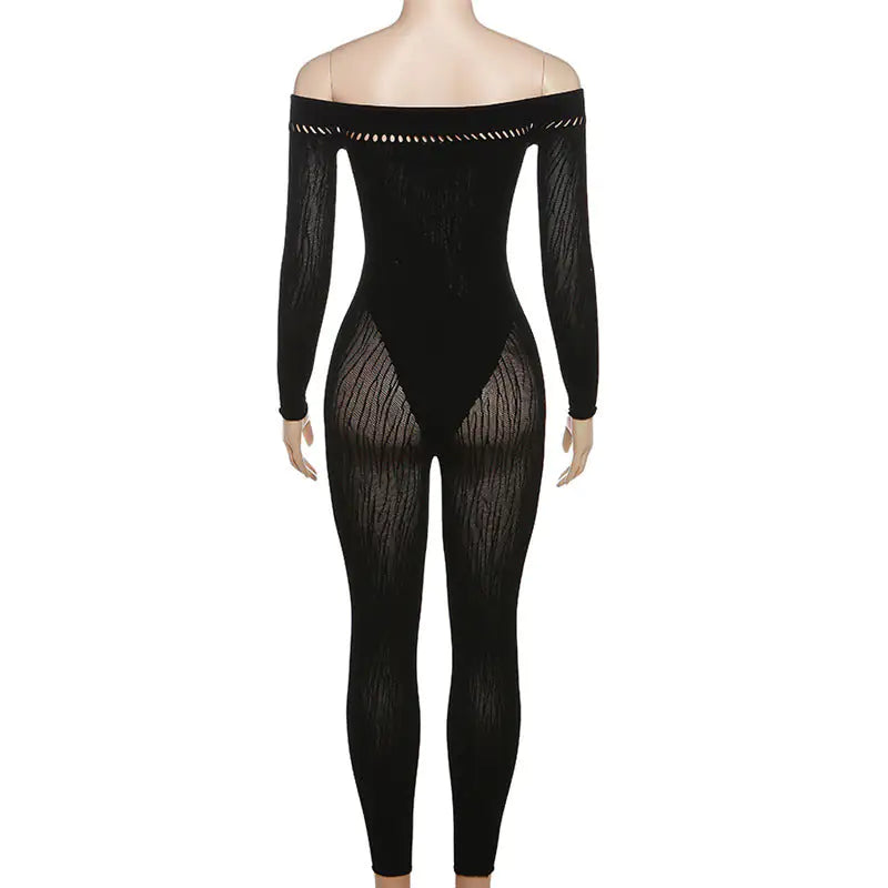 Twin Flame Off-Shoulder Cutout Mesh Jumpsuit