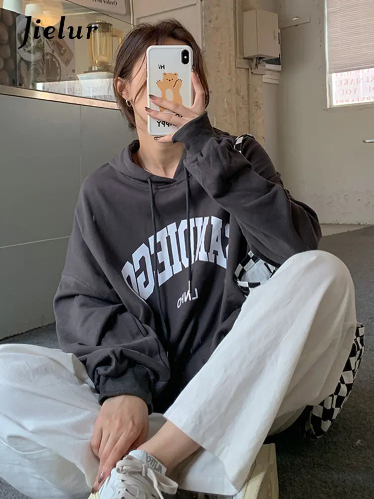 Women's Autumn Contrast Drawstring Hoodie