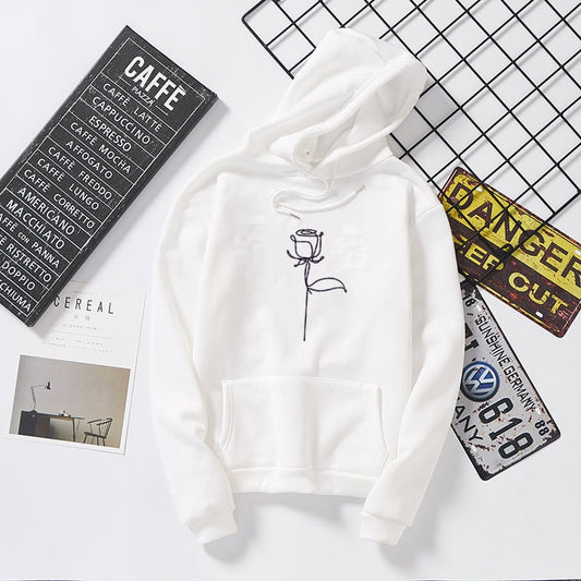 Women's Rose Drawstring Fleece Hoodie
