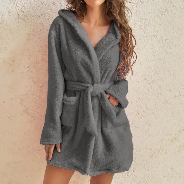 Women's Hooded Fleece Bathrobe