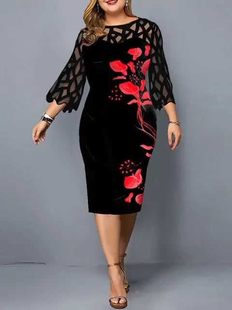 Plus Sized Elegant Print Pencil Dress