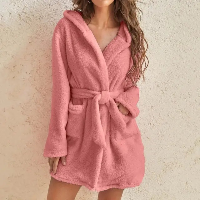 Women's Hooded Fleece Bathrobe