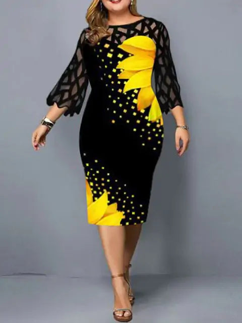 Plus Sized Elegant Print Pencil Dress