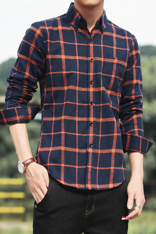 Men's Casual Slim Fit Plaid Button-Up