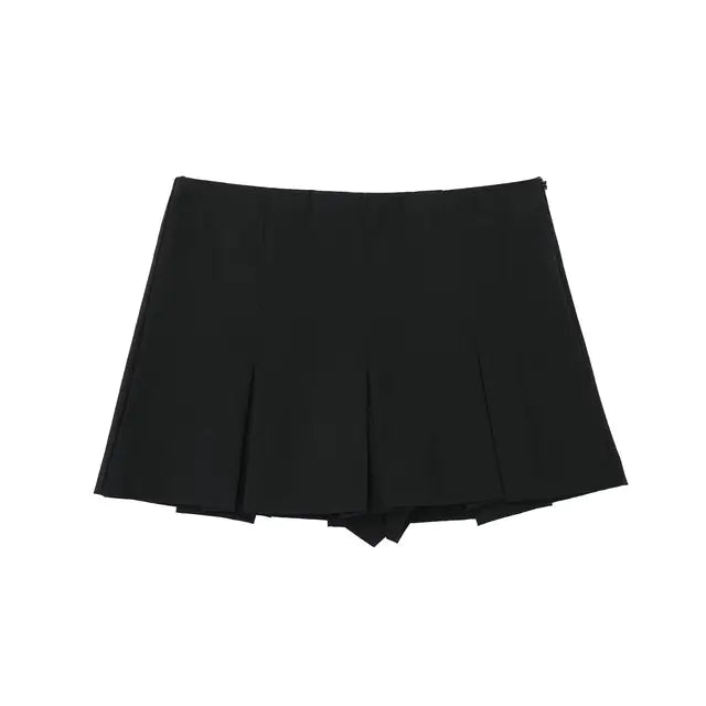 High Waisted Wide Pleats Short Skirt